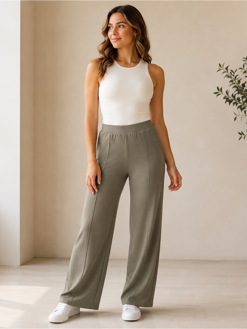 Victoria’s Secret VSX LUXRib Wide Leg Pants Terra Olive Size Small NWT